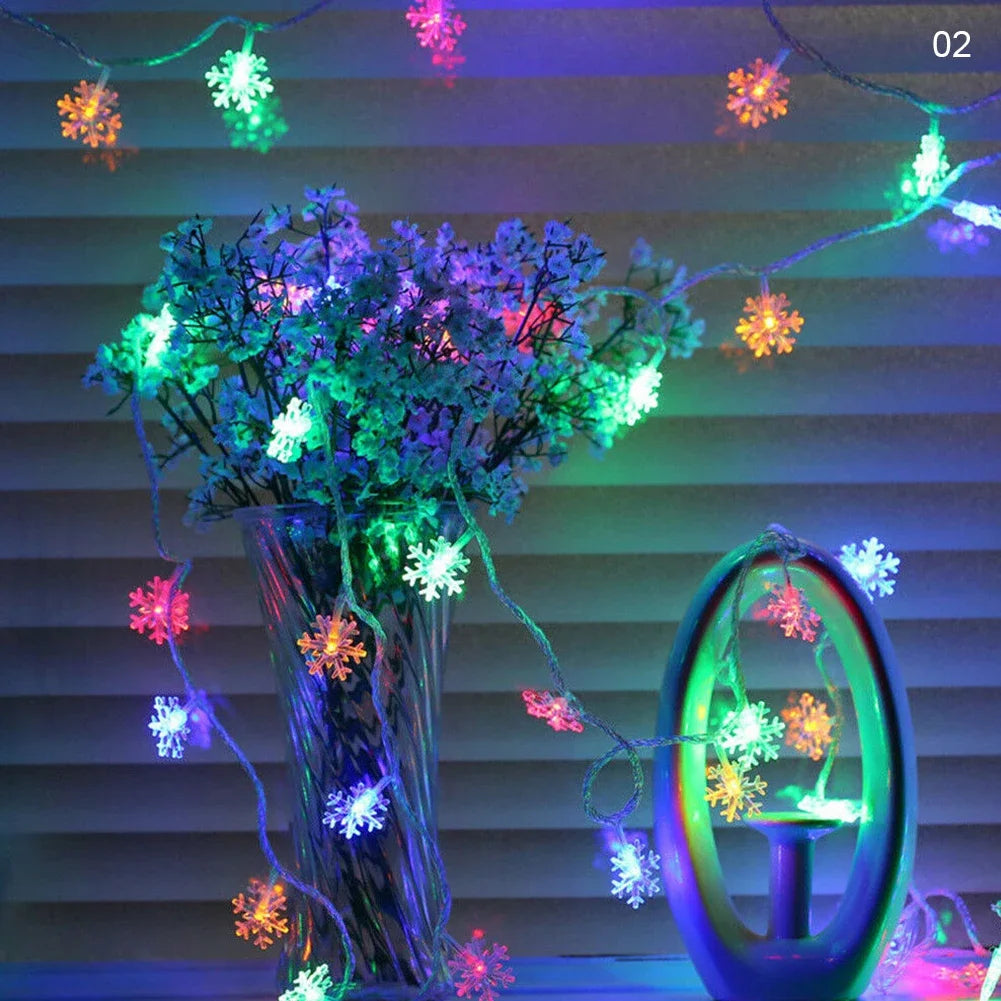 guirlande lumineuse flocons roses blancs modernes noel decoration festive led 3m multicouleur