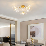 lustre moderne or rouge blanc feuilles florales translucides chambre salon