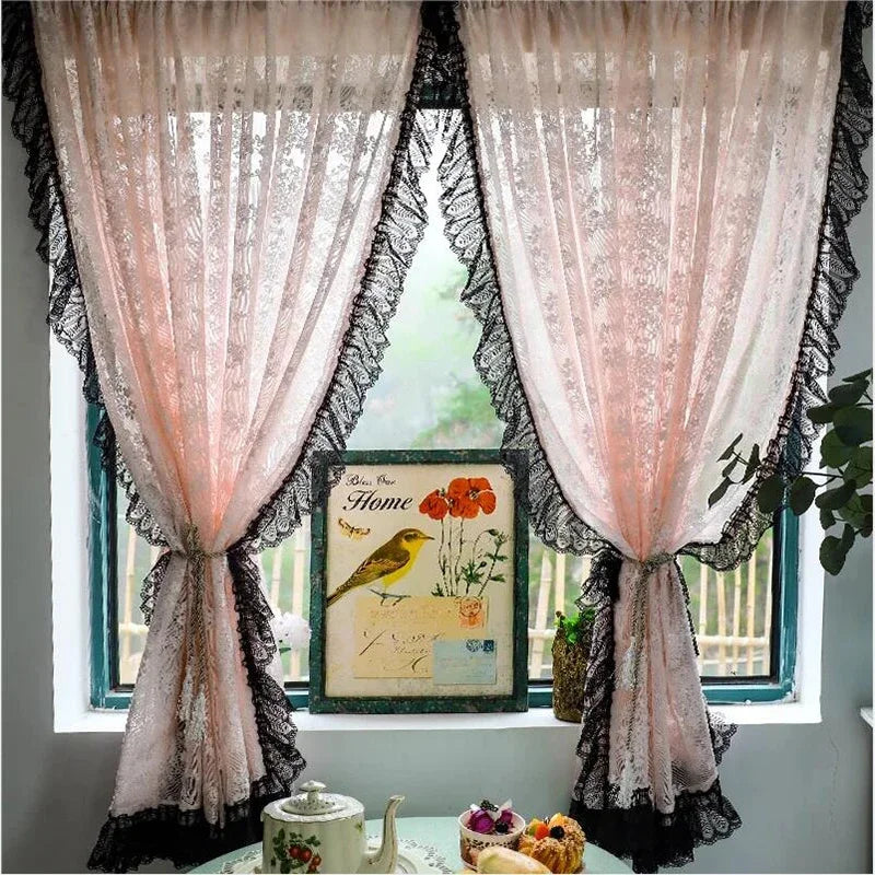 rideaux romantiques dentelle florale rose noir shabby chic européens chambre salon