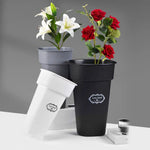cache pots moderne blanc noir gris adhésif rond lisse opaques inclusion fleurs artificielles