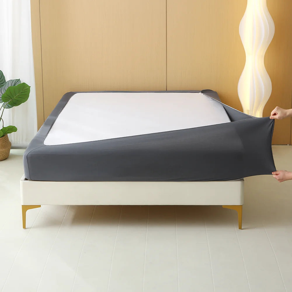 protège matelas gris blanc uni moderne adhésif polyester machine 120x200cm 140x200cm 150x200cm 160x200cm 180x200cm