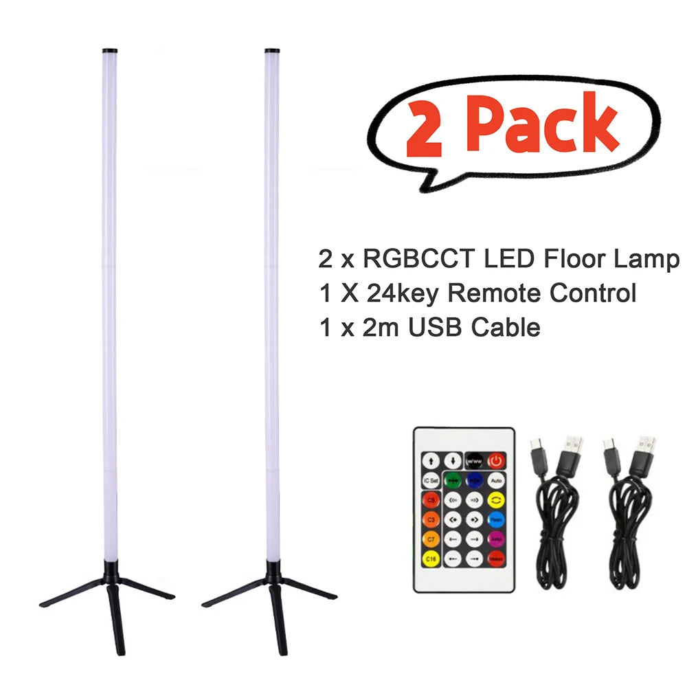 lampe sol led rgb cct moderne 24 touches télécommande câble usb blanc lisse