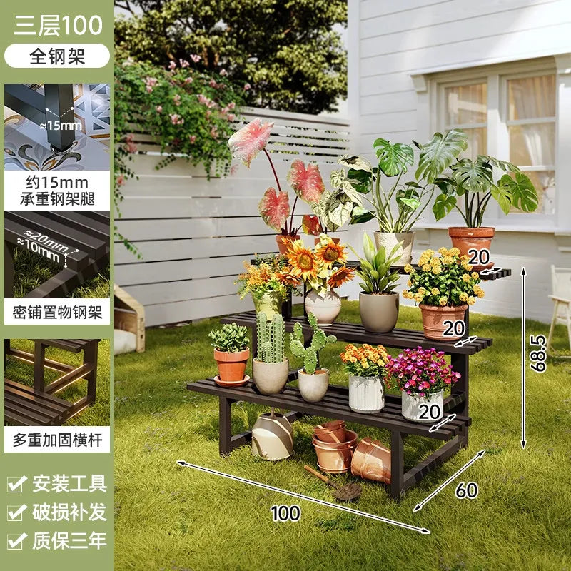 support plantes moderne banc jardin marron foncé structure bois barres horizontales 80 100 120
