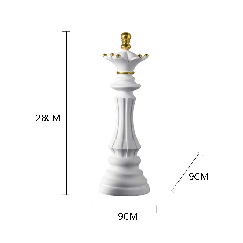 figurines échecs résine noir blanc décor salon classique chevaliers reines rois dorures intérieur