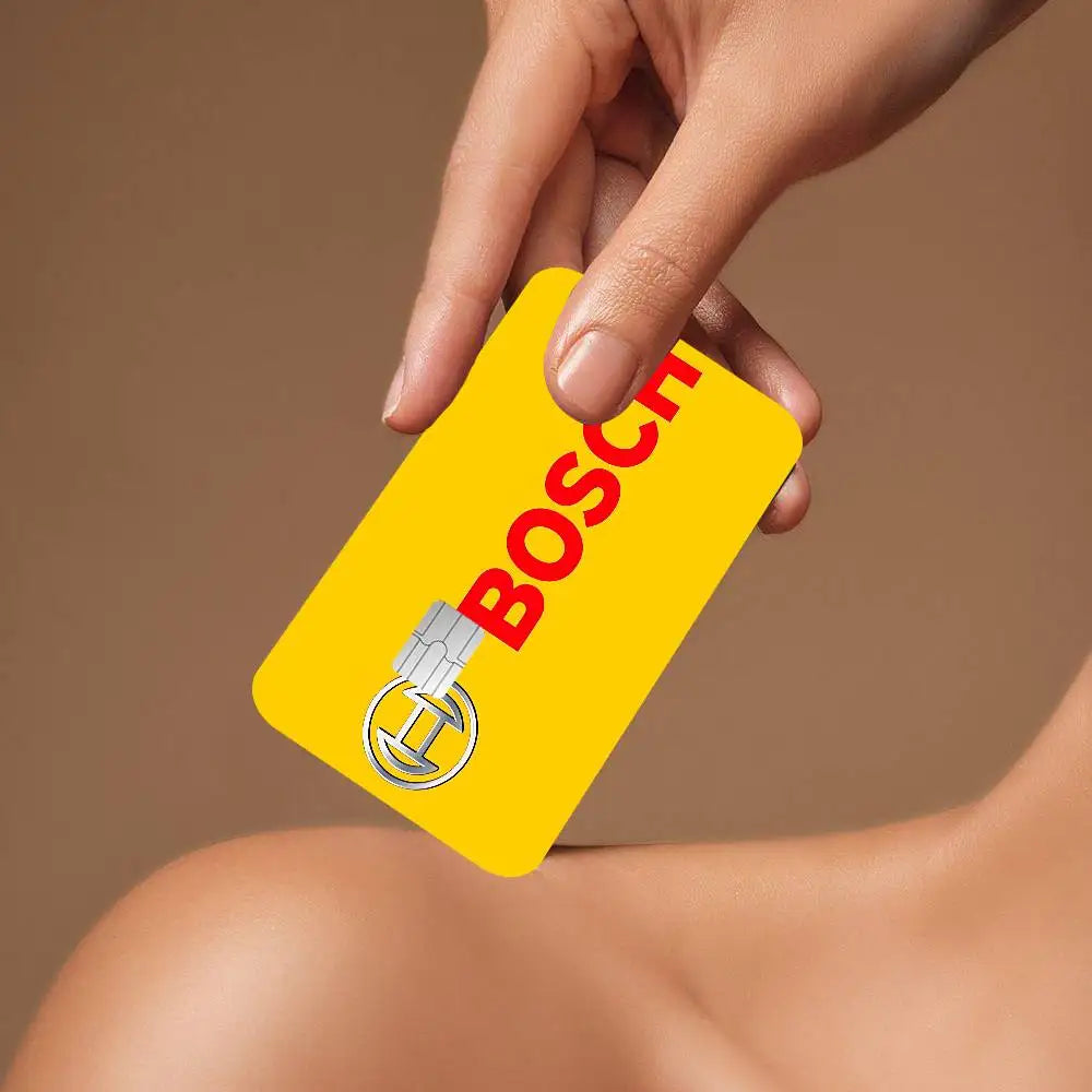 étui carte bancaire adhésif waterproof moderne logo bosch blanc fond noir points cartes crédit