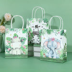 sacs cadeau anniversaire enfant animaux jungle tigre singe éléphant zèbre aquarelle adorable blanc vert