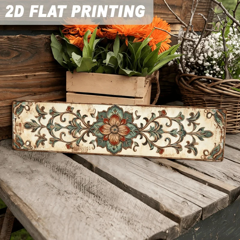 plaque décorative vintage motif floral orné beige vert rouge bleu mur opaque sans électricité