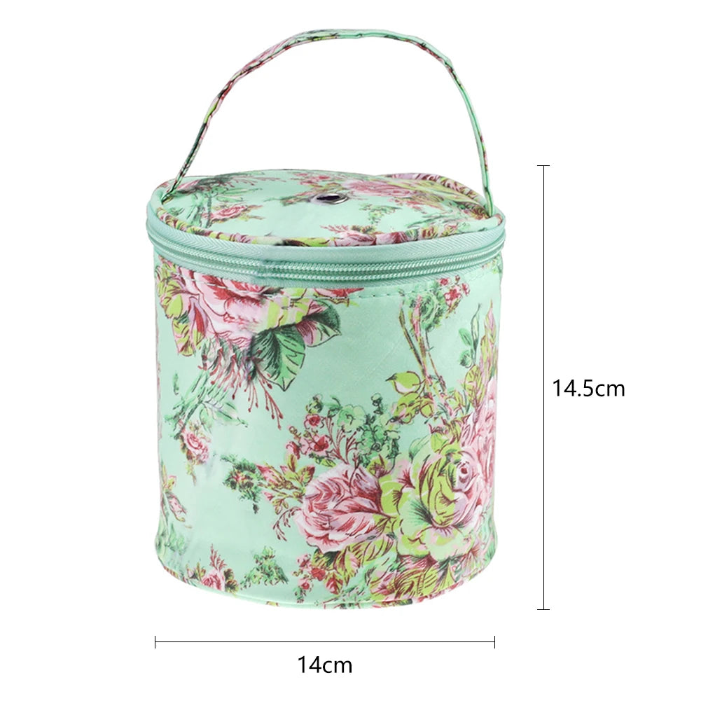Sac rangement laine moderne noir rouge fleurs poignée amovible crochet pelotes mesures pratique
