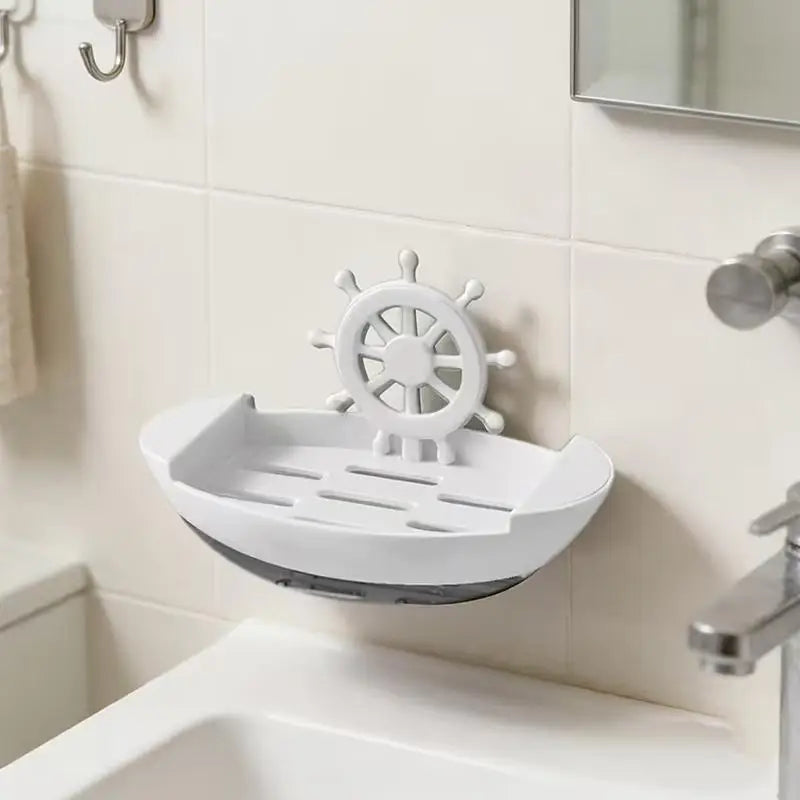 porte savon bateau nautique moderne adhésif drainage blanc gris noir rose