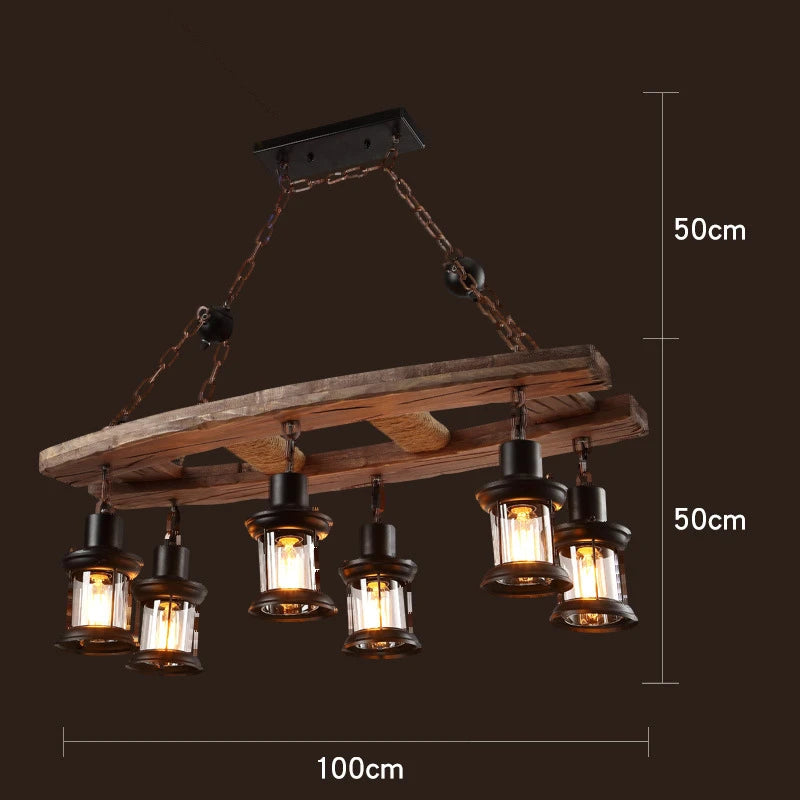 suspension lumineuse bois naturel ampoule filament industriel rustique verre translucide
