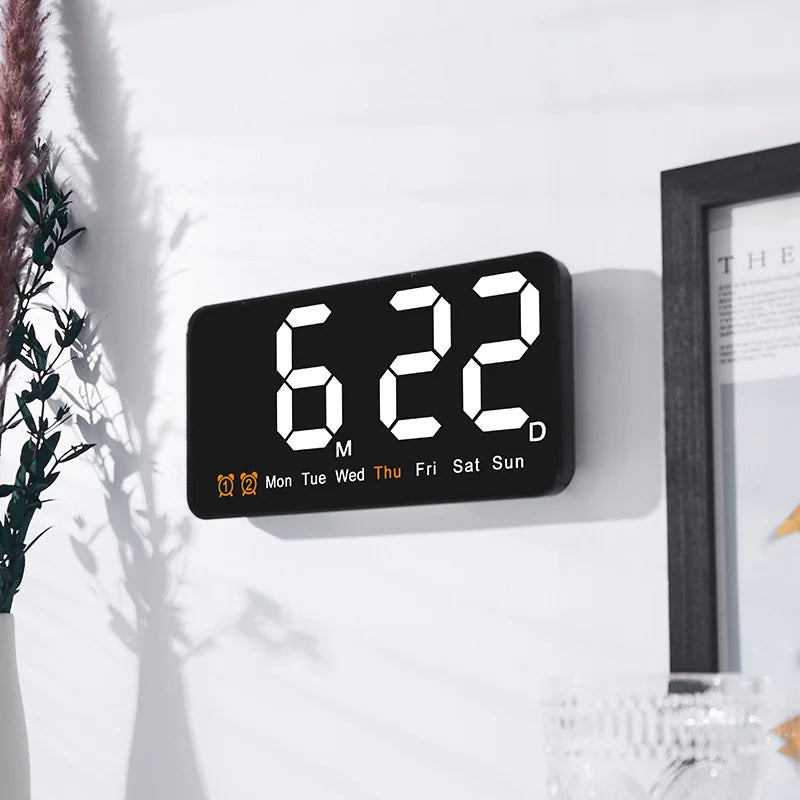 horloge murale numérique réveil double alarme calendrier led moderne noire blanche rose bleu verte