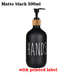 distributeur savon liquide cuisine pompe bois bouteille blanche noire vaisselle mains pot verre