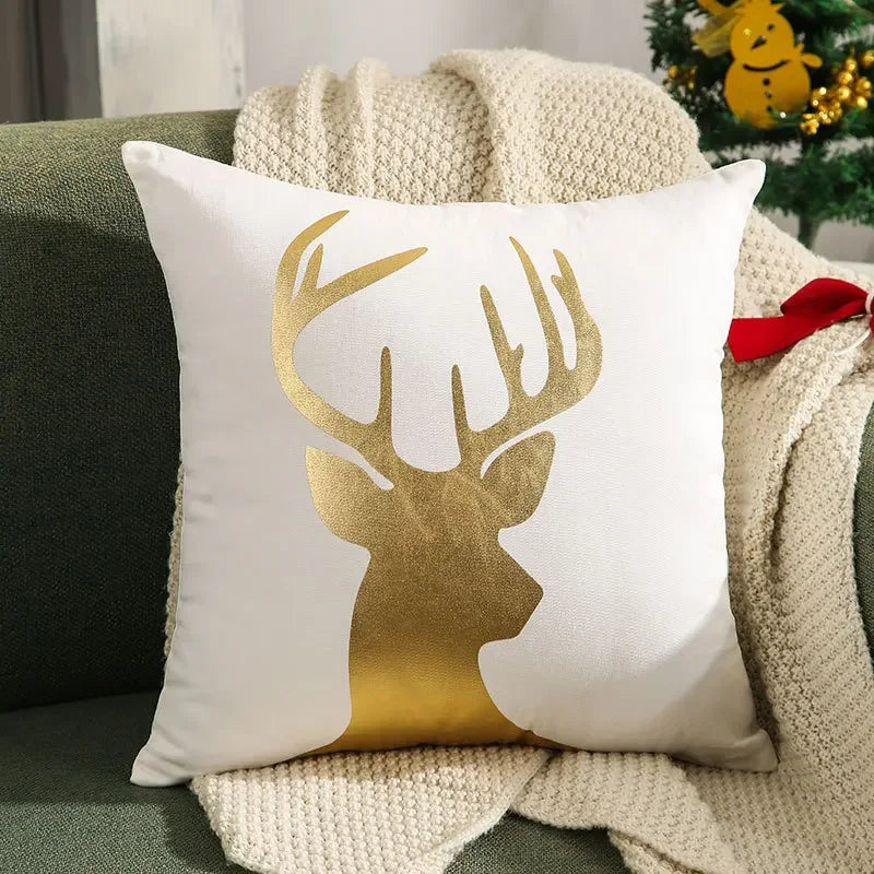 housses coussin noël arbre flocon doré blanc decoration maison car sofa 45x45cm handwash confort