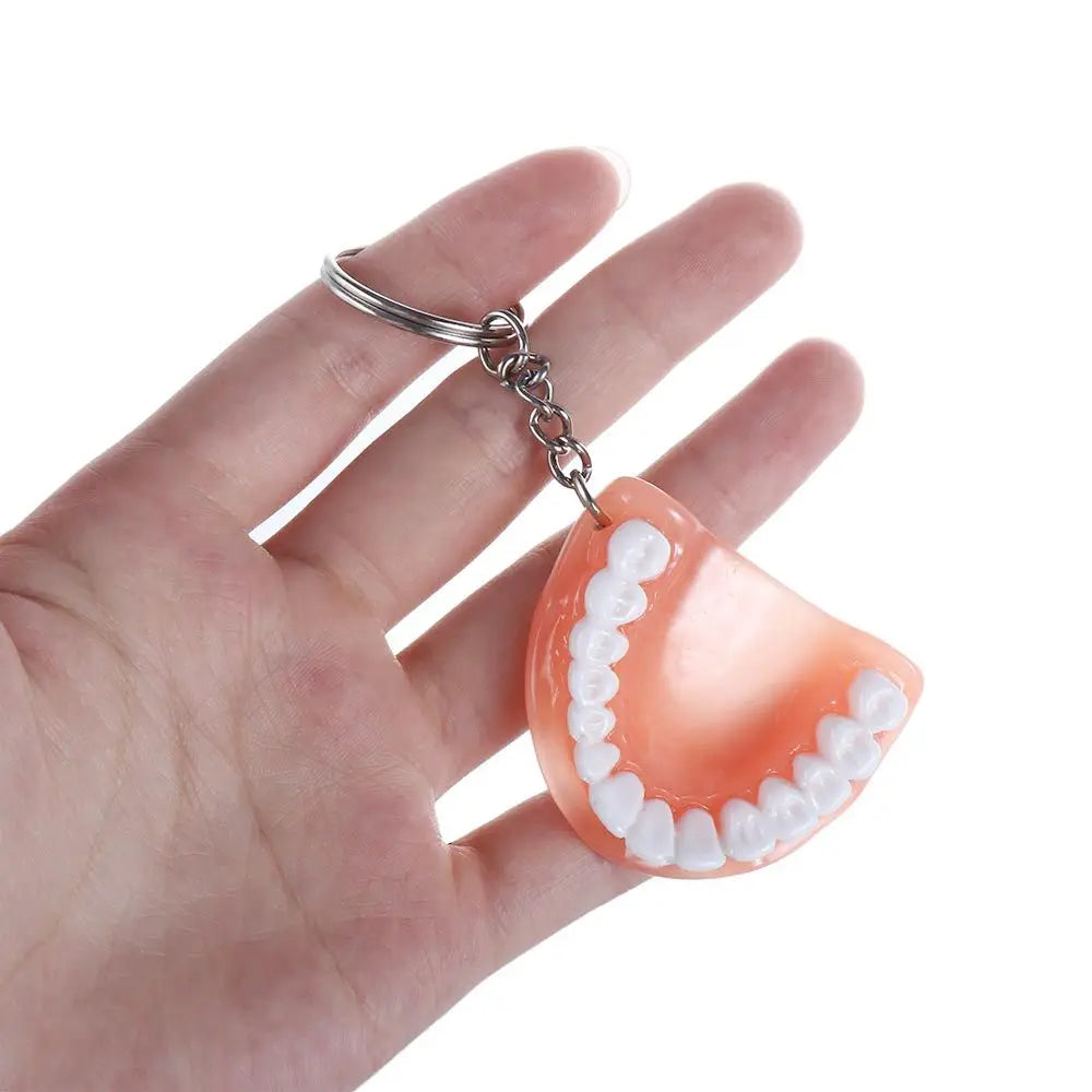 porte clés dents dentiers orange blanc réaliste anneaux métalliques chaînette unisexes adultes
