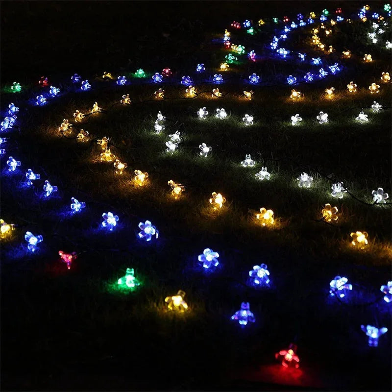 guirlande lumineuse solaire 5m fleurs simples violet blanc orange vert bleu jaune moderne clips
