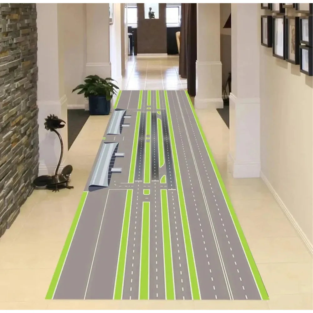 tapis vert gris moderne route marquages voitures salon chambre decoratif aubusson polypropylene polyester