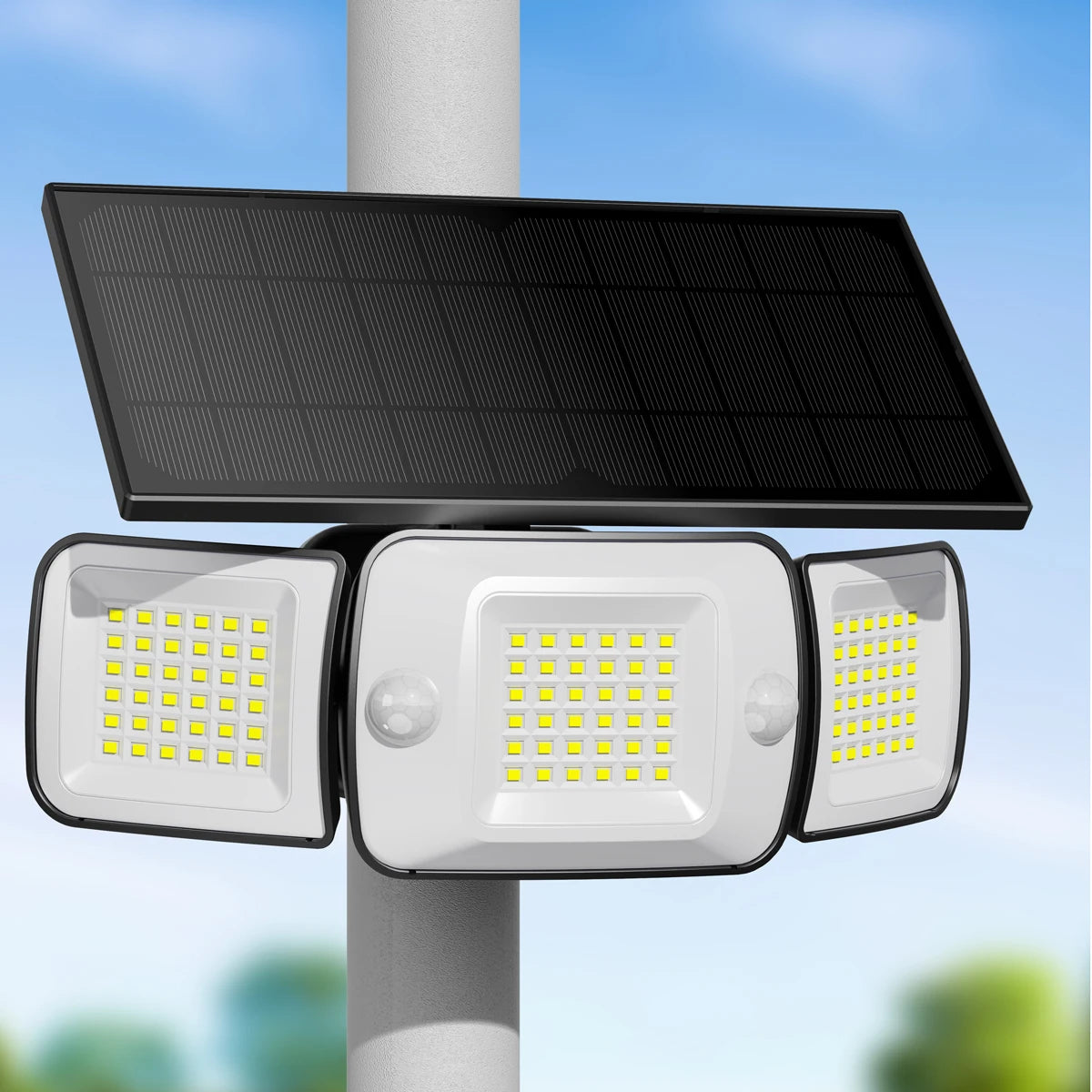 projecteur solaire extérieur moderne capteurs mouvement panneau solaire large angle ip65 led blanc noir