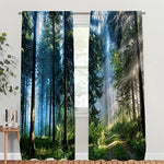 rideau imprimé forêt moderne bleu vert 100 polyester fenêtre 60x150cm x2