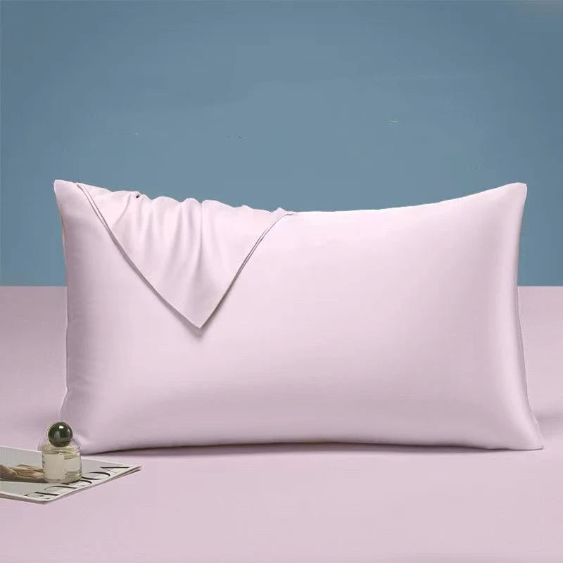 lot deux taies d'oreiller lyocell eucalyptus bleu clair unies lit chambre moderne