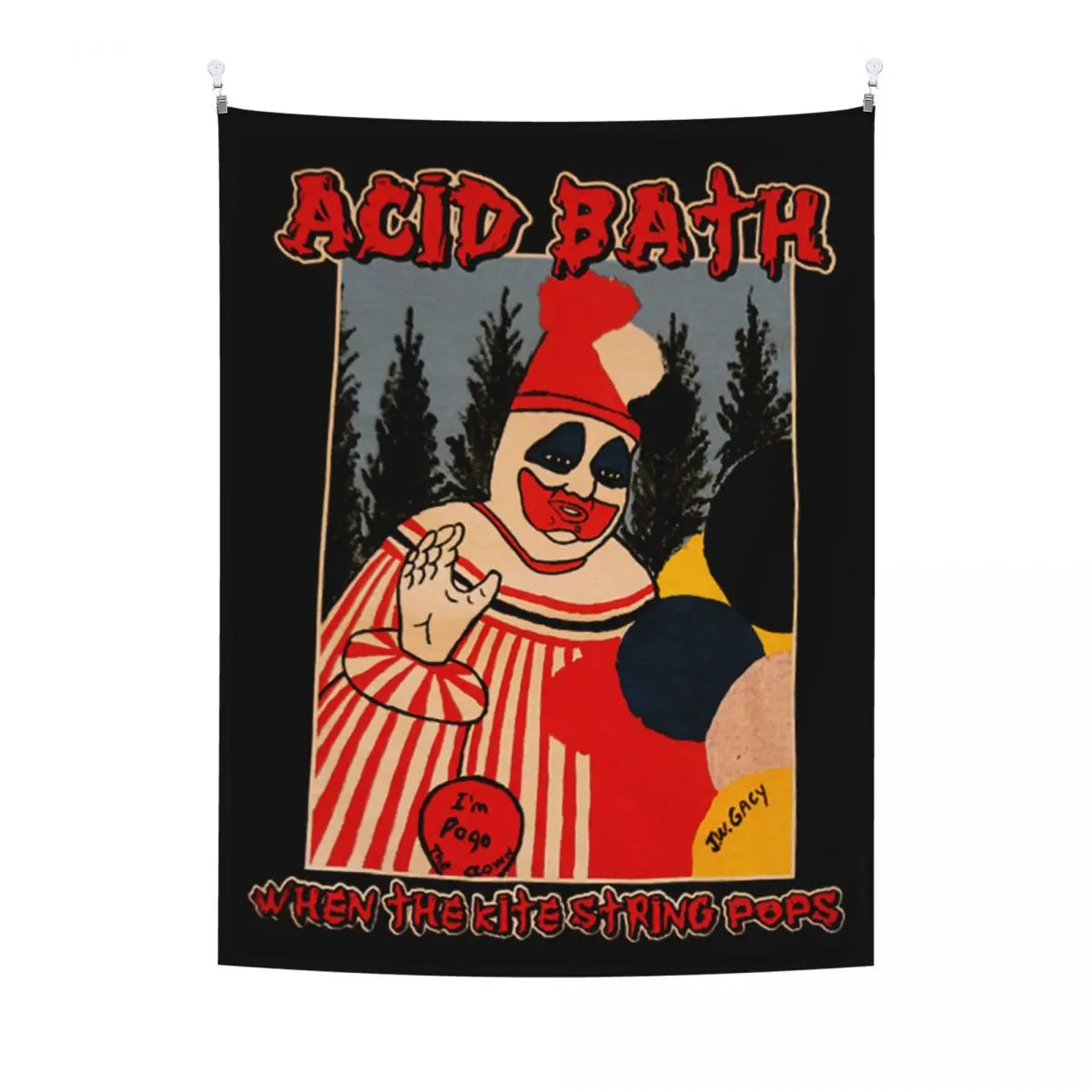 tapisserie pop art clown balles acid bath noir rouge blanc bleu Jaune