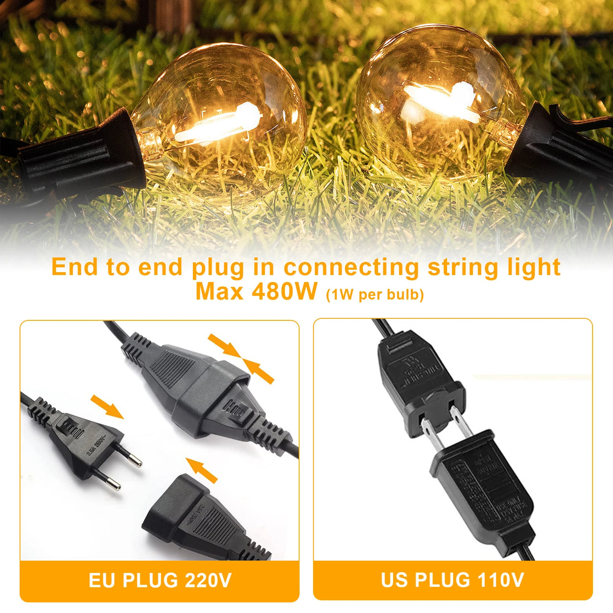 guirlande lumineuse led ampoules globe verre jaune orangé industrielle vintage imperméable extérieure 220v