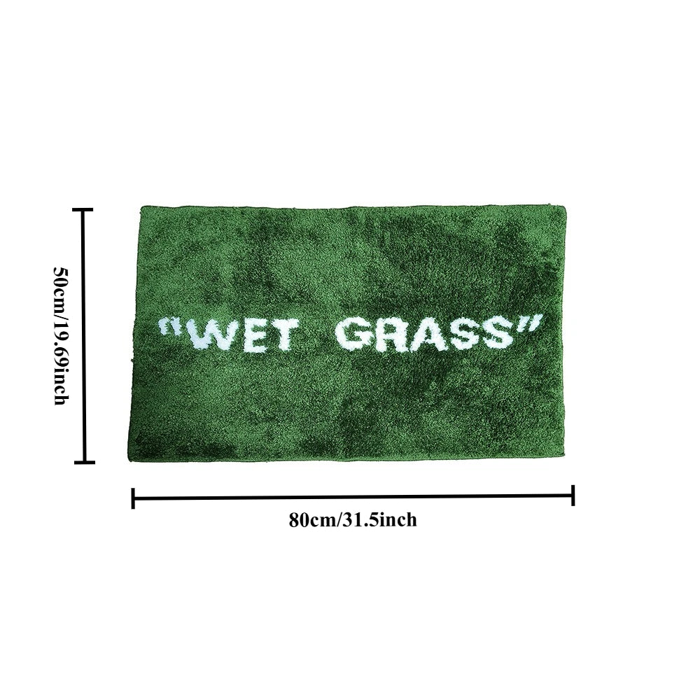 tapis vert imitation herbe lettre blanche antidérapant polyester moderne salon chambre