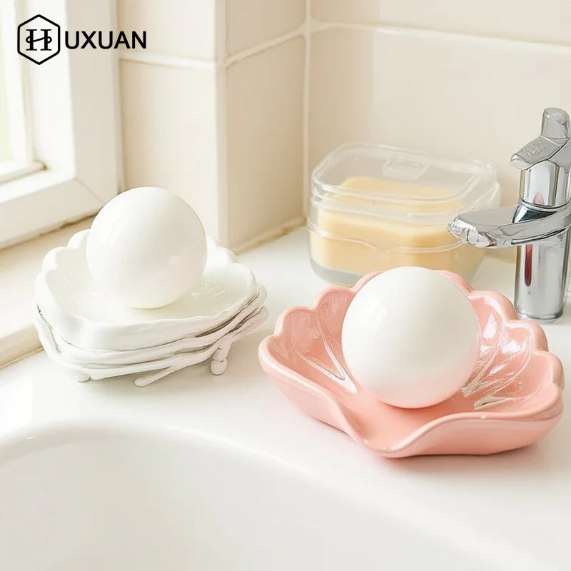 porte savon coquillage blanc rose rangement salle bain boite bijoux accessoire deco nacre chromé