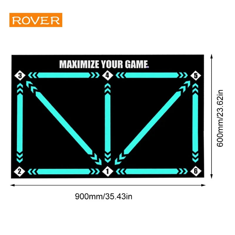 tapis entraînement football sportif lignes flèches turquoises noires dimension 900x600mm bandes élastiques ballon