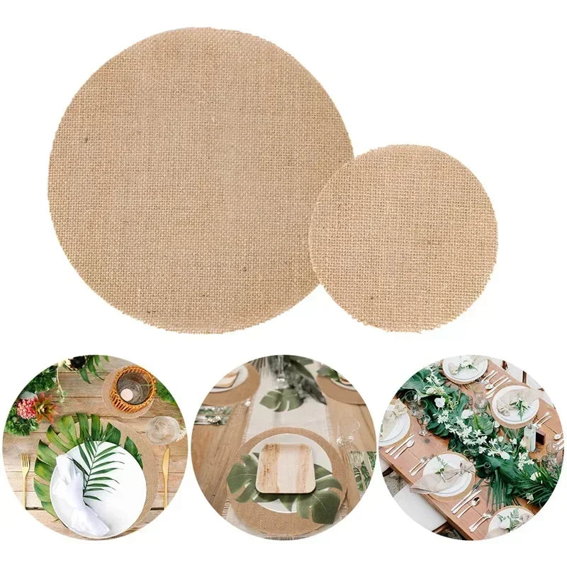 serviettes table toile jute beige rustique respectueuses l'environnement assiettes tasses théière decoration table