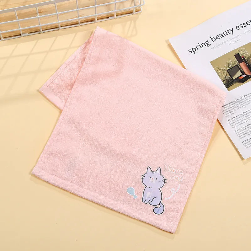 serviette main coton animée dessins animaux mignons enfant noël vert pastel roseclair bleuclair