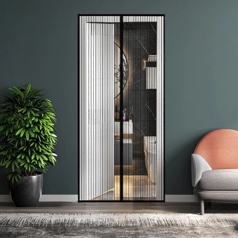 rideau porte noir maille fine moderne velcro clous 90x210 100x210 cm