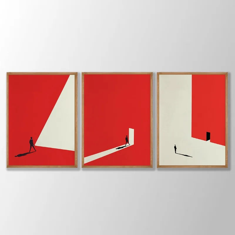 toile d'art abstraite géométrique contemporaine rouge minimaliste sans cadre décoration maison salon