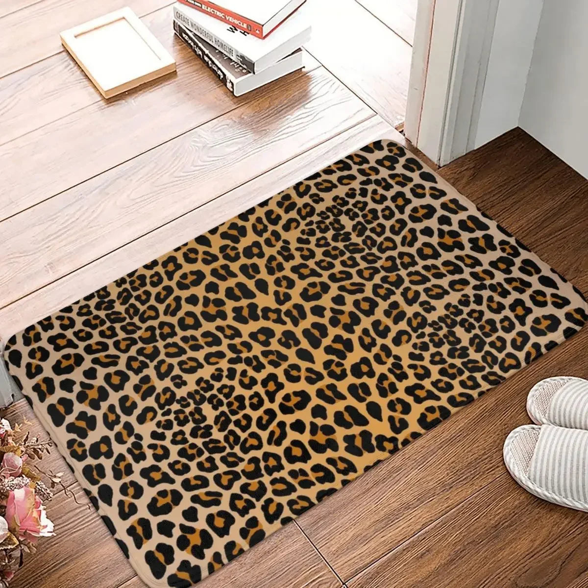 tapis léopard moderne imperméable antidérapant adhésif beige noir marron 40x60cm