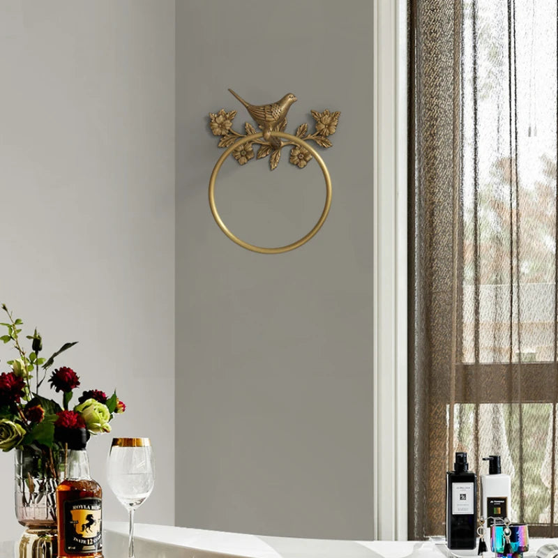 porte serviettes doré ornements floraux oiseaux classique fixations salle bain autocollant