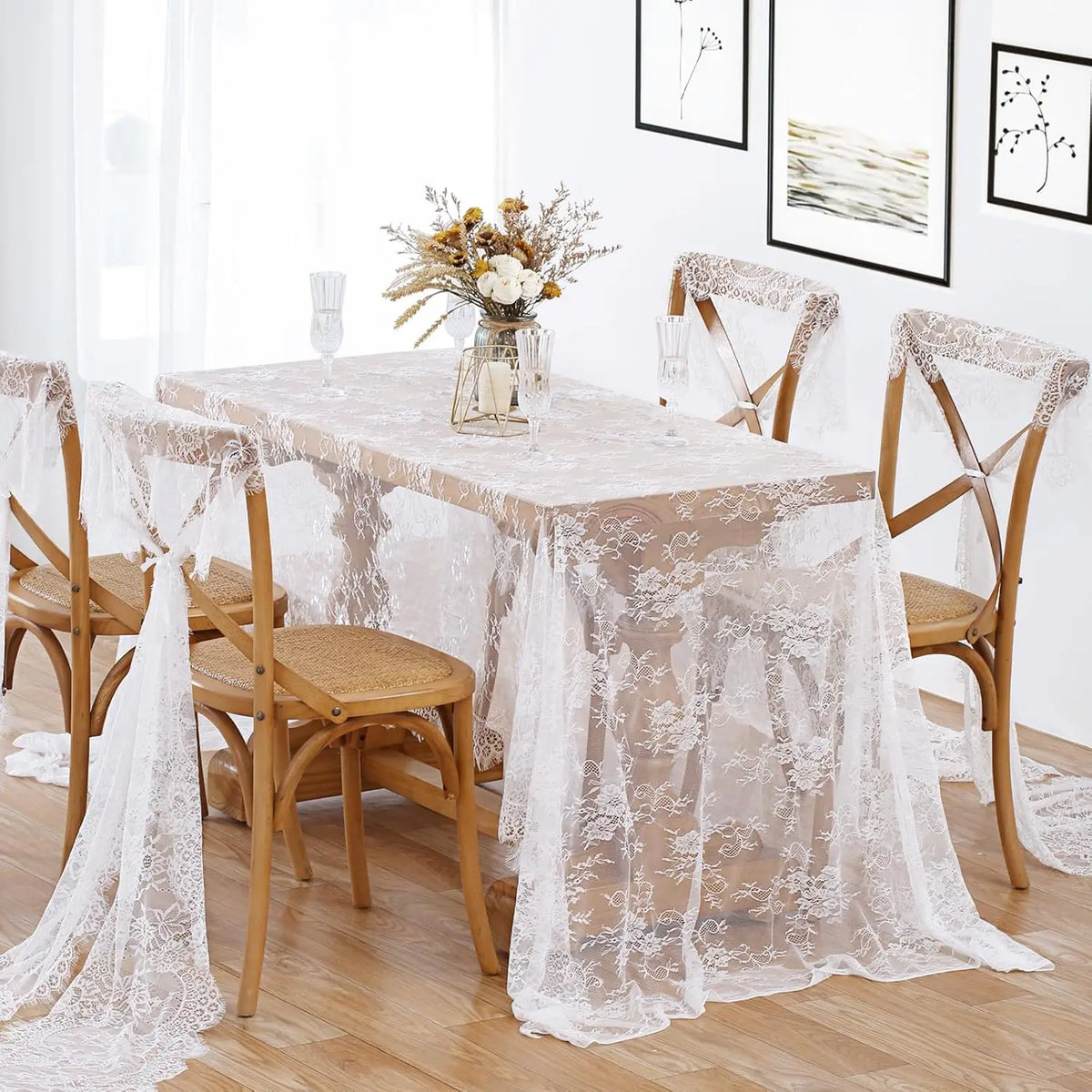 nappe dentelle blanche motifs floraux transparente table mariage fêtes printemps été automne rustic vintage