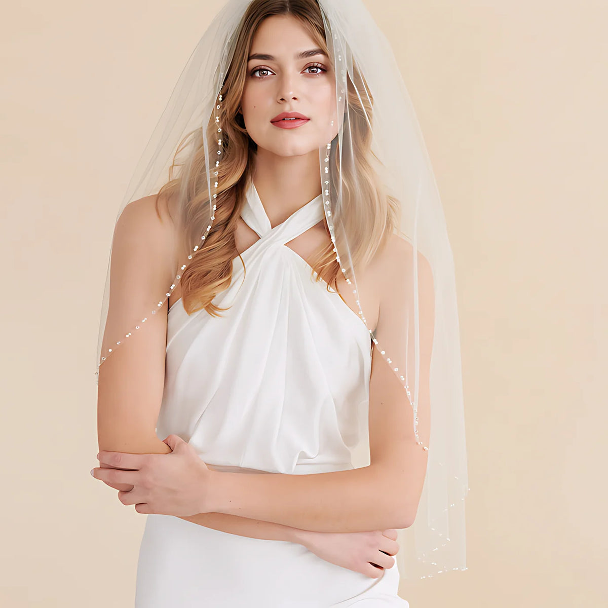 voile mariée perlée blanche classique bordure 90cm large 160cm