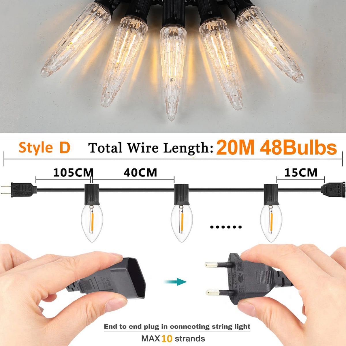 guirlande lumineuse extérieure 110v 220v e12 imperméable décoration jardin mariage led ambré