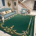 Une élégante pièce de salon avec des meubles ornés de style classique, des couleurs douces et des éléments décoratifs luxueux, créant une atmosphère raffinée et invitante.