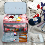Sac couture rose imprimé floral poignées aiguilles crochets outils rangement 40cm 21cm 22cm