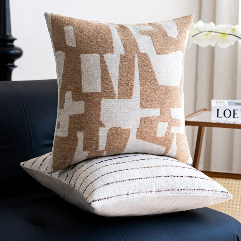 housse coussin polyester géométrique moderne beige blanc decoration intérieure canapé chaise voiture