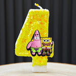 bougies forme chiffres spongebob patrick star anniversaire enfant decoration theme cartoon jaune orange blanc