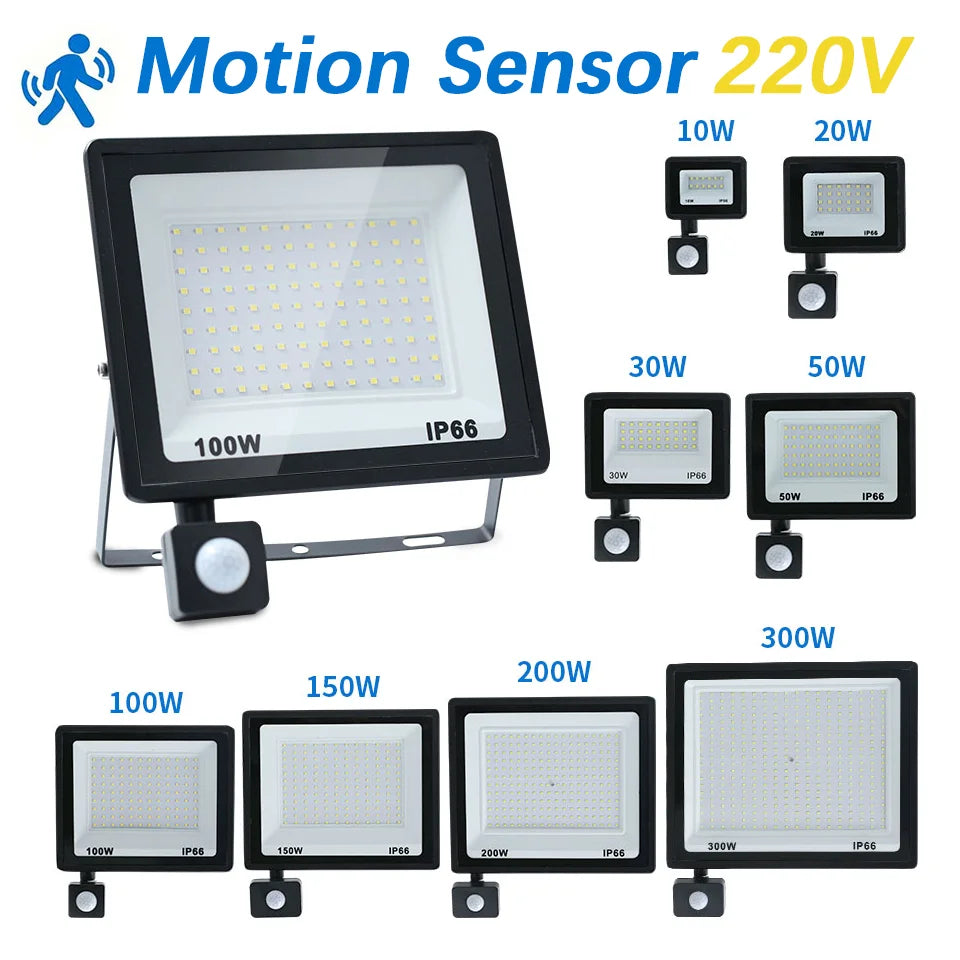 projecteur led extérieur noir capteur mouvement étanche aluminium mur jardin sécurité