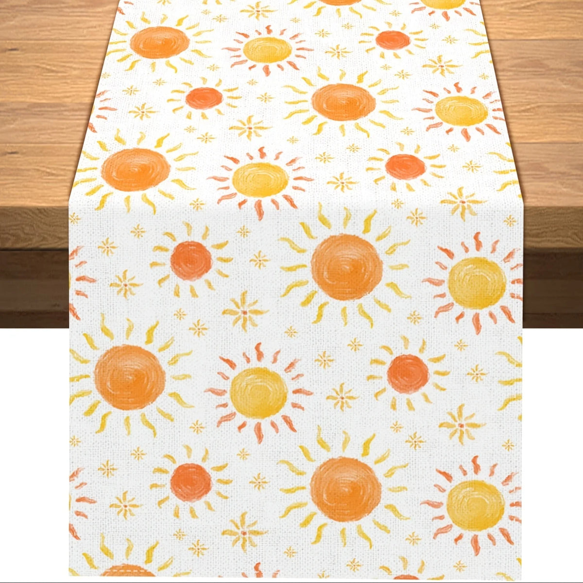 chinois moderne chemin table lin soleils colorés blanc orange jaune festive salle manger