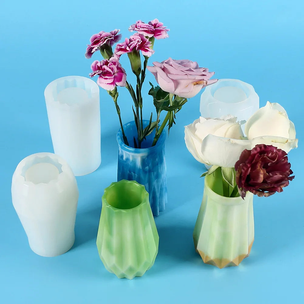 moules silicone vase décoratif texturé moderne opaques variés couleurs bleu vert blanc