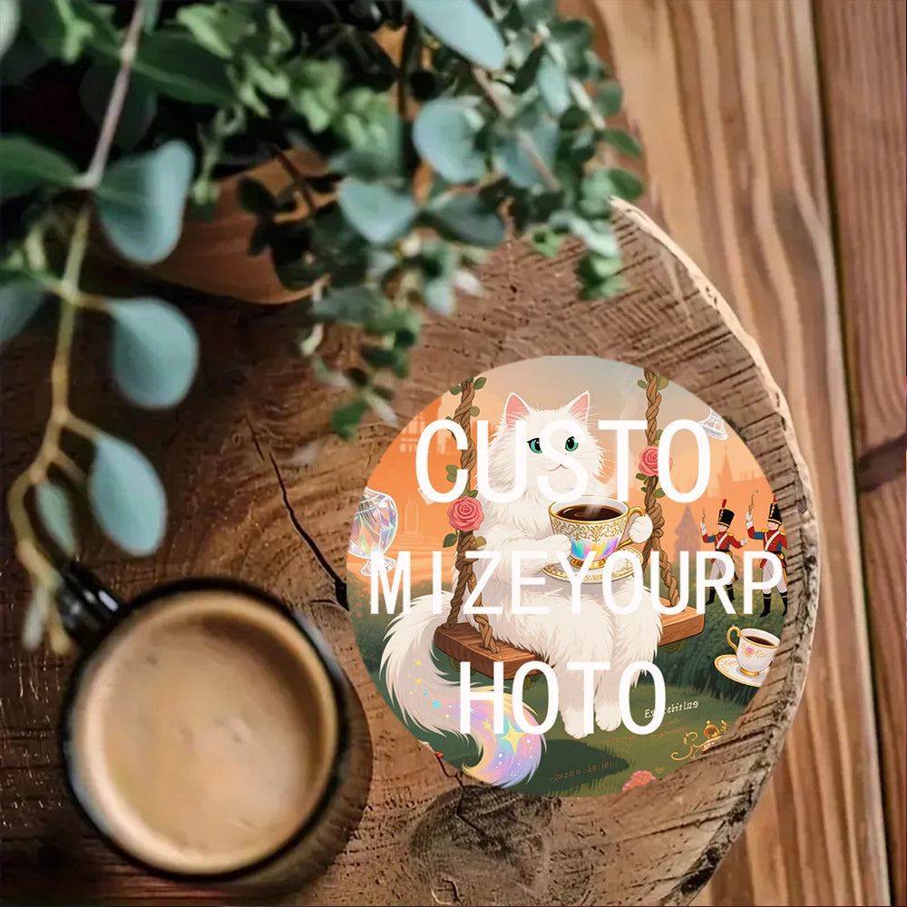 Sous-verres photo sur bureau avec décoration minimaliste