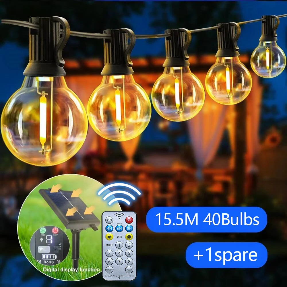 guirlande lumineuse solaire extérieure ambrée 41 ampoules globe ip65 patio jardin decoration festive