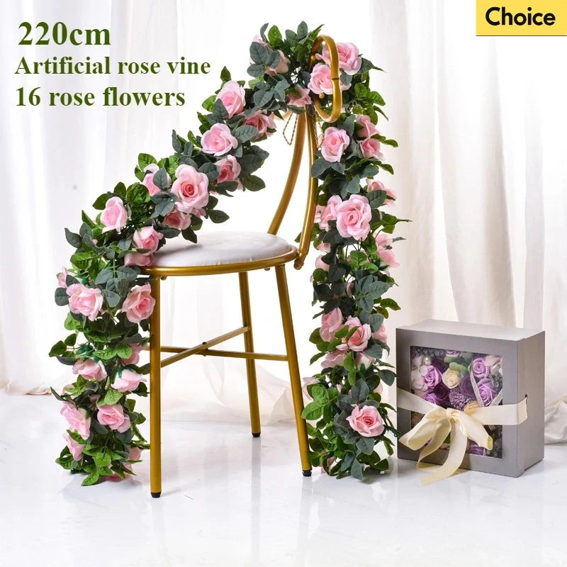 guirlande artificielle roses vigne feuilles vertes extérieur mariage anniversaire décoration romantique 220cm