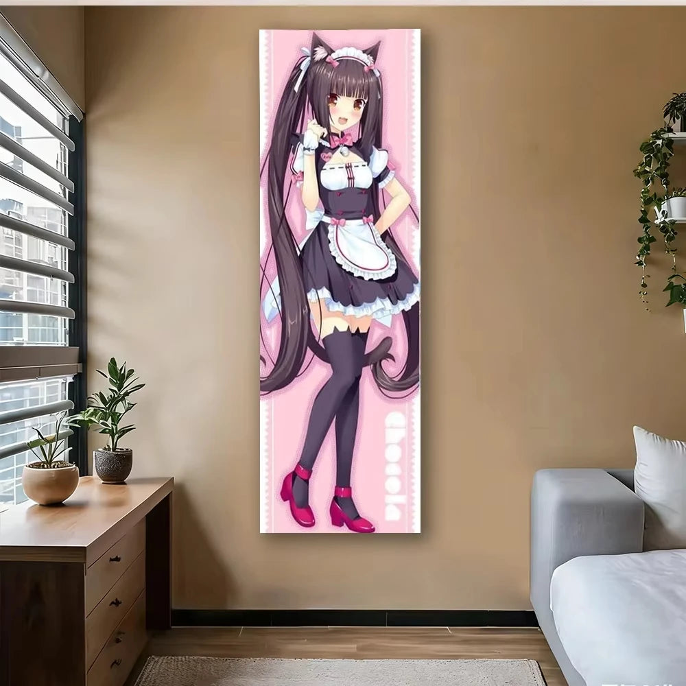 Poster mural anime rose noir illustration servante kawaii décoration chambre ado sérigraphié machine