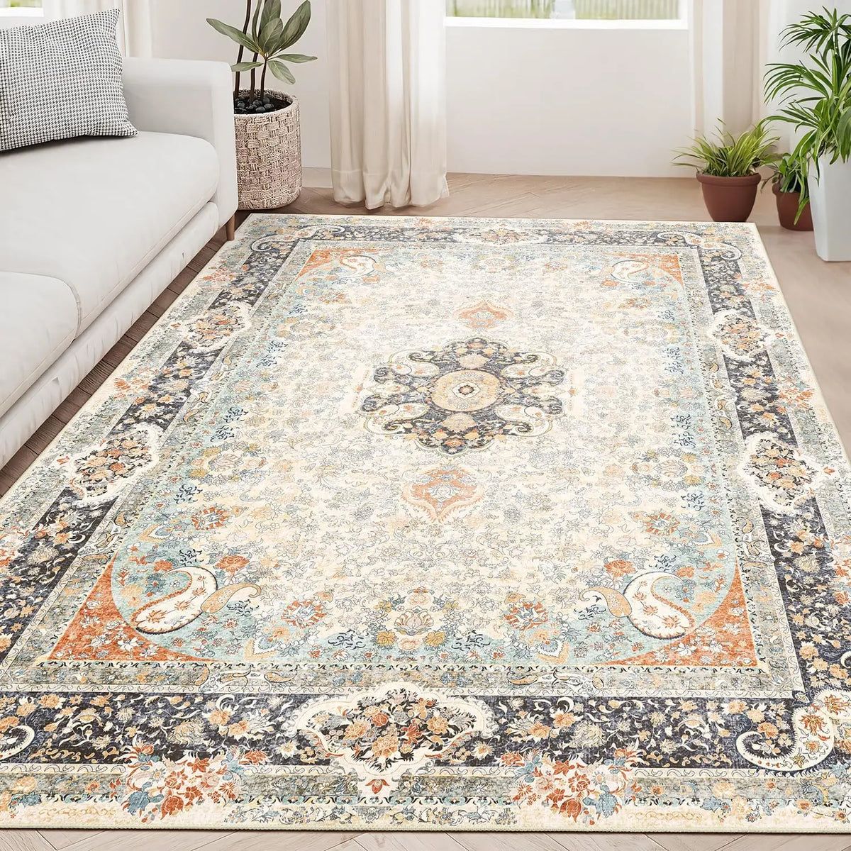 tapis floral oriental géométrique classique salon chambre extérieur 50x80cm 80x120cm 120x160cm
