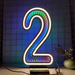 lumière numérique led numéro bleu vert blanche moderne rayures colorées base détachable fête événement